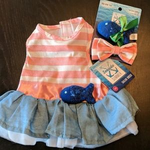 NWT Sailor Dog Tutu Dress with 2 Collar Bows XS